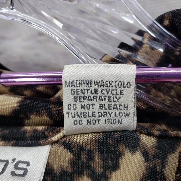 Chico's Travelers Brown Paisley Slinky Button Front Long Sleeve Dress Size 3 - Picture 10 of 13